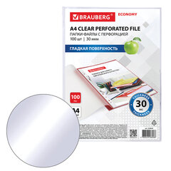 Папки-файлы перфорированные А4 BRAUBERG &laquo;ECONOMY&raquo;, КОМПЛЕКТ 100 шт., гладкие, 30 мкм, 229659