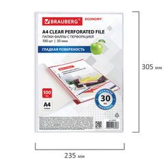Папки-файлы перфорированные А4 BRAUBERG &laquo;ECONOMY&raquo;, КОМПЛЕКТ 100 шт., гладкие, 30 мкм, 229659