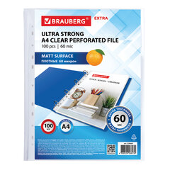 Папки-файлы перфорированные А4 BRAUBERG &laquo;МАТОВЫЕ EXTRA 600&raquo;, КОМПЛЕКТ 100 шт., ПЛОТНЫЕ, 60 мкм, 229664