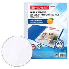 Папки-файлы перфорированные А4 BRAUBERG &laquo;МАТОВЫЕ EXTRA 600&raquo;, КОМПЛЕКТ 100 шт., ПЛОТНЫЕ, 60 мкм, 229664