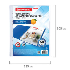 Папки-файлы перфорированные А4 BRAUBERG &laquo;МАТОВЫЕ EXTRA 600&raquo;, КОМПЛЕКТ 100 шт., ПЛОТНЫЕ, 60 мкм, 229664