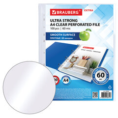 Папки-файлы перфорированные плотные А4 BRAUBERG &laquo;ГЛЯНЦЕВЫЕ EXTRA 600&raquo; КОМПЛЕКТ 100 шт., ПЛОТНЫЕ, 60 мкм, 229665