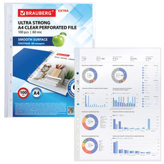 Папки-файлы перфорированные плотные А4 BRAUBERG &laquo;ГЛЯНЦЕВЫЕ EXTRA 600&raquo; КОМПЛЕКТ 100 шт., ПЛОТНЫЕ, 60 мкм, 229665