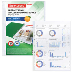 Папки-файлы перфорированные А4 BRAUBERG &laquo;EXTRA 700&raquo;, КОМПЛЕКТ 50 шт., матовые, ПЛОТНЫЕ, 70 мкм, 229667