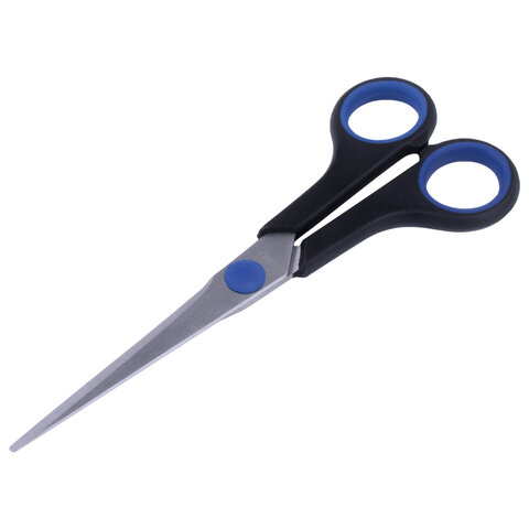 Ножницы BRAUBERG "Soft Grip", 165 мм, черно-синие, резиновые вставки, 3-сторонняя заточка, 230761 - фото 3