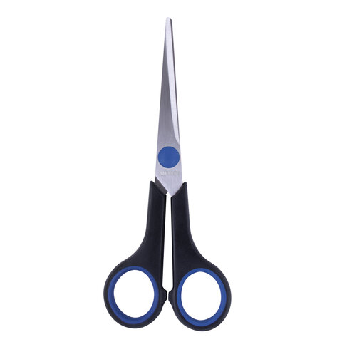 Ножницы BRAUBERG "Soft Grip", 165 мм, черно-синие, резиновые вставки, 3-сторонняя заточка, 230761 - фото 2