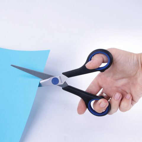 Ножницы BRAUBERG "Soft Grip", 165 мм, черно-синие, резиновые вставки, 3-сторонняя заточка, 230761 - фото 10