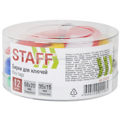 Бирки для ключей КОМПЛЕКТ 12 ШТ., длина 58 мм, инфо-окно 35&times;15 мм, АССОРТИ, STAFF &laquo;Basic&raquo;, 231029