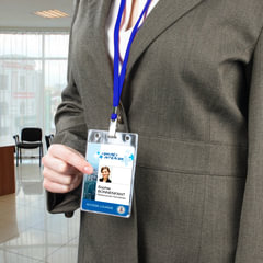 Бейджи вертикальные БОЛЬШИЕ (120&times;87 мм), КОМПЛЕКТ 10 шт., на синей ленте 45 см, ДПС, 1065.ВК-101