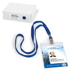 Бейджи вертикальные БОЛЬШИЕ (120&times;87 мм), КОМПЛЕКТ 10 шт., на синей ленте 45 см, ДПС, 1065.ВК-101