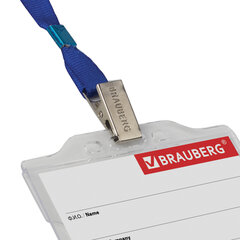 Бейдж горизонтальный (55&times;85 мм), на синей ленте 45 см, твердый пластик, BRAUBERG, 232138