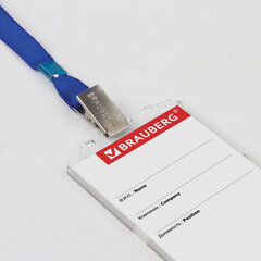 Бейдж вертикальный (85&times;55 мм), на синей ленте 45 см, твердый пластик, BRAUBERG, 232139