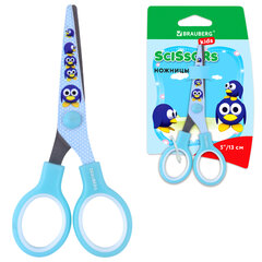 Ножницы 130 мм с цветной печатью &laquo;Пингвины&raquo;, голубые, закругленные, BRAUBERG KIDS, 232271