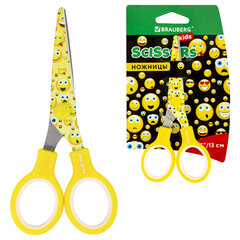 Ножницы 130 мм с цветной печатью &laquo;Смайлики&raquo;, жёлто-белые, закругленные, BRAUBERG KIDS, 232274
