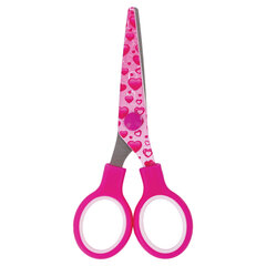 Ножницы 130 мм с цветной печатью &laquo;Сердечки&raquo;, малиновые, закругленные, BRAUBERG KIDS, 232275