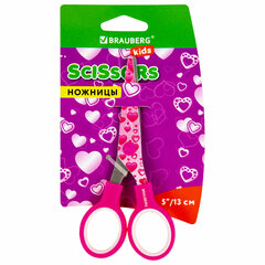 Ножницы 130 мм с цветной печатью &laquo;Сердечки&raquo;, малиновые, закругленные, BRAUBERG KIDS, 232275