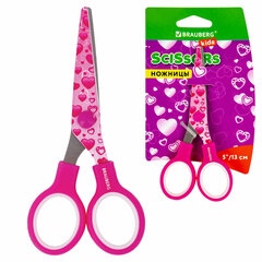 Ножницы 130 мм с цветной печатью &laquo;Сердечки&raquo;, малиновые, закругленные, BRAUBERG KIDS, 232275