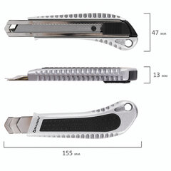 Нож канцелярский 18 мм BRAUBERG &laquo;Metallic&raquo;, металлический корпус (рифленый), автофиксатор, блистер, 235401