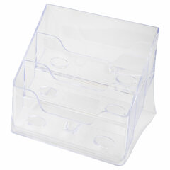 Подставка для визиток настольная BRAUBERG-CONTRACT, на 150 шт., 85&times;100&times;75 мм, 3 отделения, прозрачная, 235406