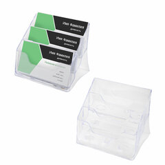 Подставка для визиток настольная BRAUBERG-CONTRACT, на 150 шт., 85&times;100&times;75 мм, 3 отделения, прозрачная, 235406