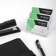 Подставка для визиток настольная BRAUBERG-CONTRACT, на 150 шт., 85&times;100&times;75 мм, 3 отделения, прозрачная, 235406