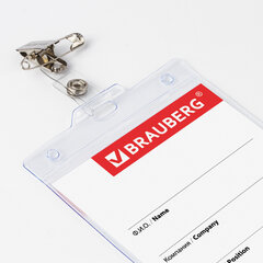 Бейдж вертикальный БОЛЬШОЙ (120&times;90 мм), с клипсой и булавкой, мягкий, BRAUBERG, 235714