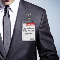 Бейдж вертикальный БОЛЬШОЙ (120&times;90 мм), с клипсой и булавкой, мягкий, BRAUBERG, 235714