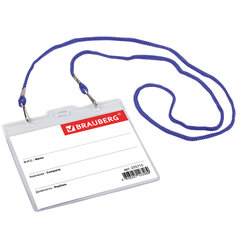 Бейдж горизонтальный БОЛЬШОЙ (90&times;120 мм), на синем шнурке 45 см, 2 карабина, BRAUBERG, 235715