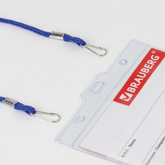 Бейдж горизонтальный БОЛЬШОЙ (90&times;120 мм), на синем шнурке 45 см, 2 карабина, BRAUBERG, 235715