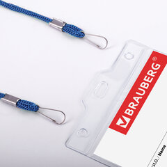 Бейдж вертикальный БОЛЬШОЙ (120&times;90 мм), на синем шнурке 45 см, 2 карабина, BRAUBERG, 235716