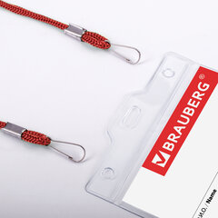 Бейдж вертикальный БОЛЬШОЙ (120&times;90 мм), на красном шнурке 45 см, 2 карабина, BRAUBERG, 235717