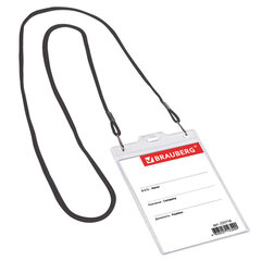 Бейдж вертикальный БОЛЬШОЙ (120&times;90 мм), на черном шнурке 45 см, 2 карабина, BRAUBERG, 235718