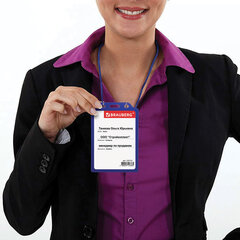 Бейдж вертикальный жесткокаркасный (105&times;75 мм), без держателя, СИНИЙ, BRAUBERG, 235755