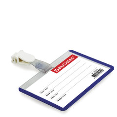 Бейдж школьника горизонтальный (55&times;90 мм), на ленте со съемным клипом, СИНИЙ, BRAUBERG, 235761