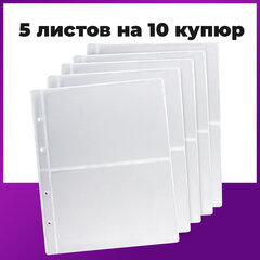Листы-вкладыши для денежных купюр для альбома &laquo;Оптима&raquo; М9-05, комплект 5 шт., 200&times;250 мм, 2 кармана, ЛМБ-02