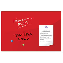 Доска магнитно-маркерная стеклянная 40&times;60 см, 3 магнита, КРАСНАЯ, BRAUBERG, 236746