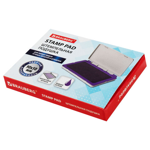 Штемпельная подушка BRAUBERG, 100х80 мм (рабочая поверхность 90х50 мм), фиолетовая краска, 236869