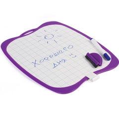 Доска двусторонняя маркерная A4 190&times;270 мм, БЕЛАЯ/<wbr/>КЛЕТКА, с маркером и стирателем, ЮНЛАНДИЯ, 236898