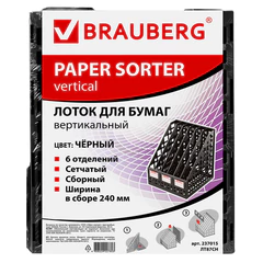 Лоток вертикальный для бумаг BRAUBERG &laquo;MAXI Plus&raquo;, 240 мм, 6 отделений, сетчатый, сборный, черный, 237015