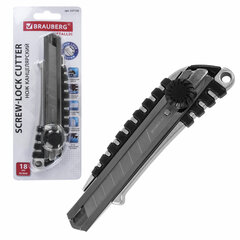 Нож канцелярский 18 мм BRAUBERG &laquo;Metallic&raquo;, роликовый фиксатор, резиновые вставки, металл, 237159