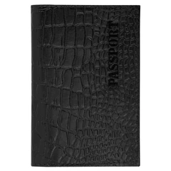 Обложка для паспорта натуральная кожа крокодил, &laquo;PASSPORT&raquo;, черная, BRAUBERG, 237185