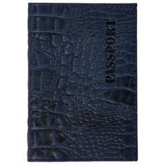 Обложка для паспорта натуральная кожа кайман, &laquo;PASSPORT&raquo;, темно-синяя, BRAUBERG, 237196