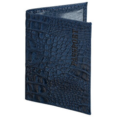 Обложка для паспорта натуральная кожа кайман, &laquo;PASSPORT&raquo;, темно-синяя, BRAUBERG, 237196