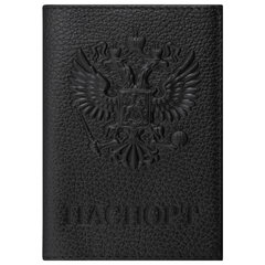 Обложка для паспорта натуральная кожа флоттер, &laquo;Герб&raquo;, черная, BRAUBERG, 237198