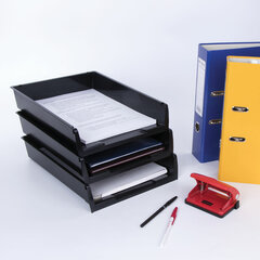 Лотки горизонтальные для бумаг, КОМПЛЕКТ 3 шт., 340&times;270&times;70 мм, черный, BRAUBERG &laquo;Office&raquo;, 237255