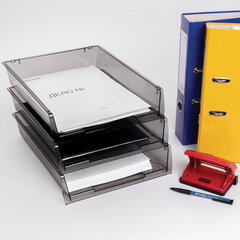 Лотки горизонтальные для бумаг, КОМПЛЕКТ 3 шт., 340&times;270&times;70 мм, тонированный серый, BRAUBERG &laquo;Office&raquo;, 237257