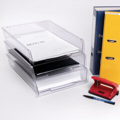 Лотки горизонтальные для бумаг, КОМПЛЕКТ 3 шт., 340&times;270&times;70 мм, прозрачный, BRAUBERG &laquo;Office&raquo;, 237258