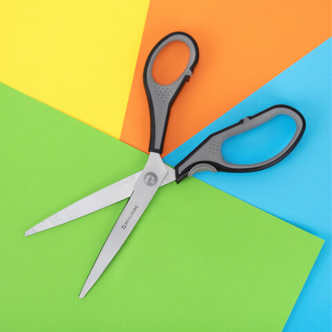 Ножницы BRAUBERG "SUPER", 210 мм, серо-черные, 2-х сторонняя заточка, эргономичные ручки, 237296