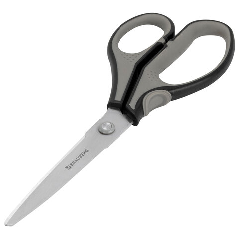 Ножницы BRAUBERG "SUPER", 210 мм, серо-черные, 2-х сторонняя заточка, эргономичные ручки, 237296