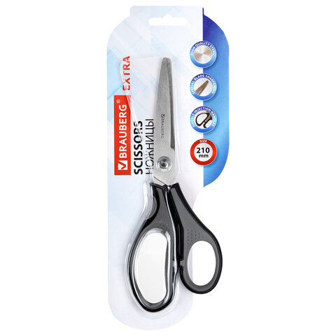 Ножницы BRAUBERG "SUPER", 210 мм, серо-черные, 2-х сторонняя заточка, эргономичные ручки, 237296
